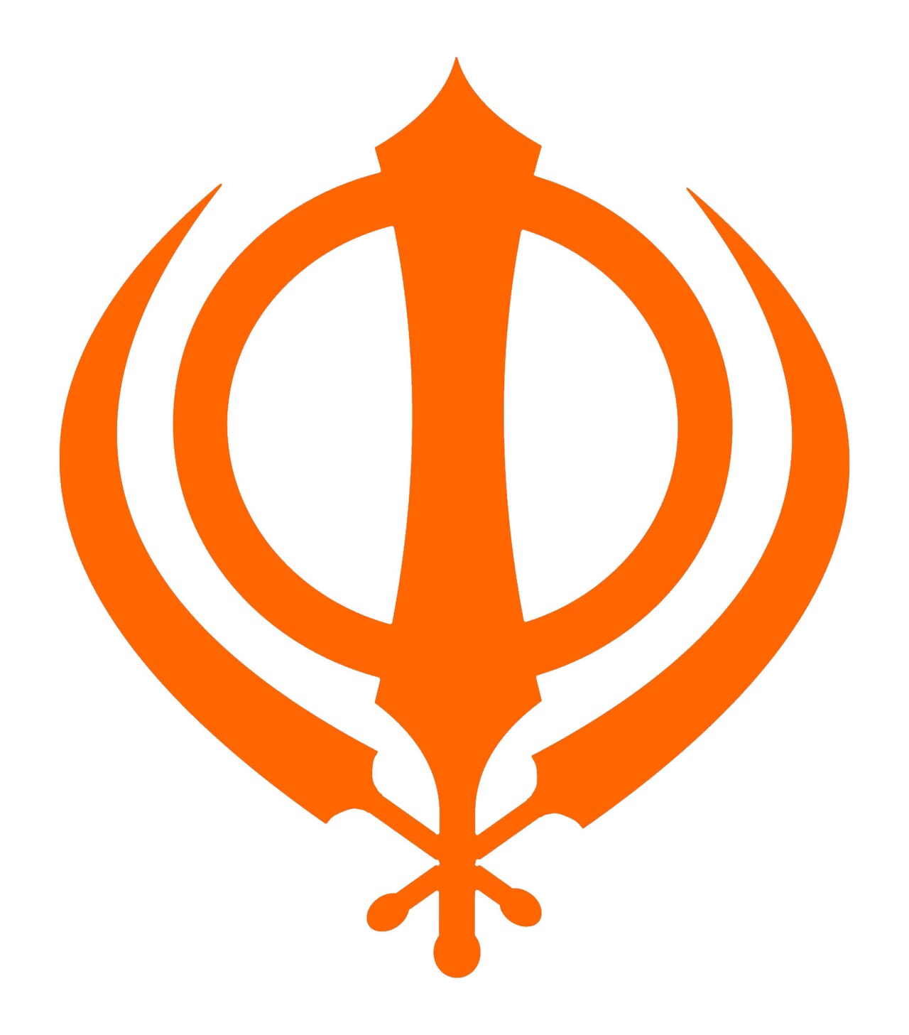 An orange Khanda symbol