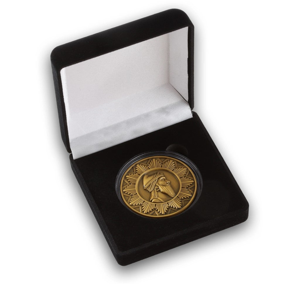 A Sikh history coin in a presentation case